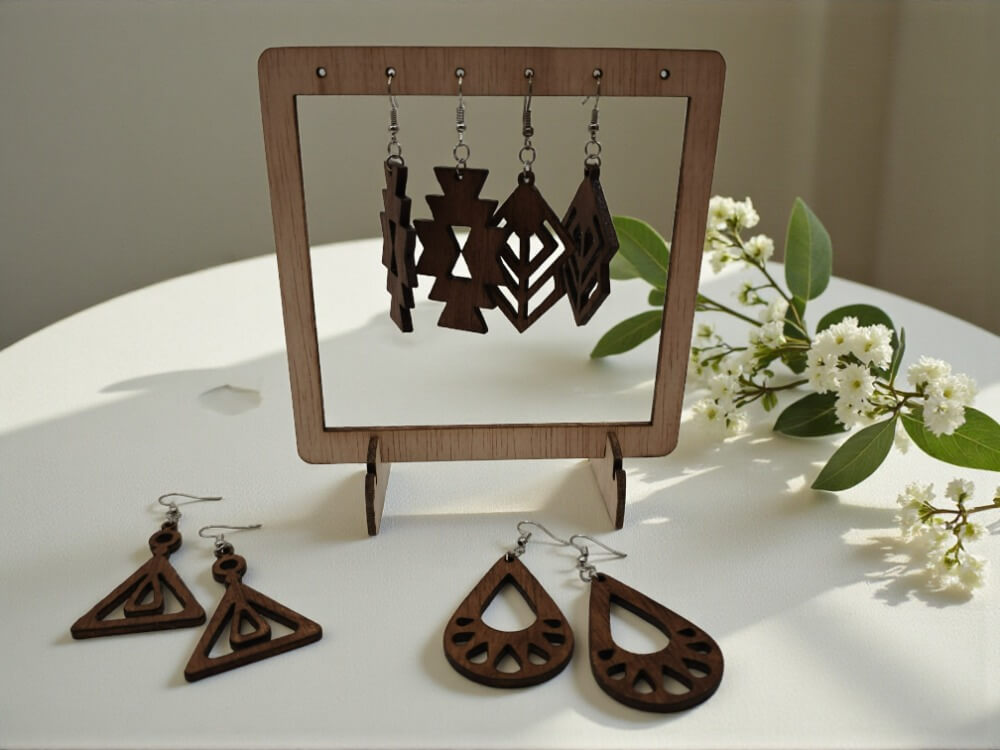 Houten oorhangers in African style made by PAS CREATIONS